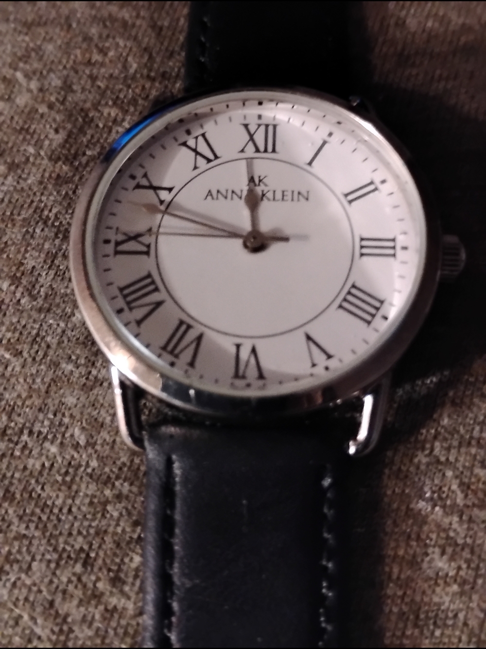 Anne Klein Men's Black Leather Strap Watch with White Dial